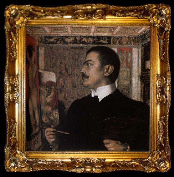 framed  Franz von Stuck Self-Portrait at the Easel, ta009-2